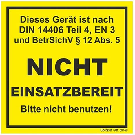 500x Gerät ist nach DIN 14406 Nicht Einsatzbereit Feuerlöscher Aufkleber