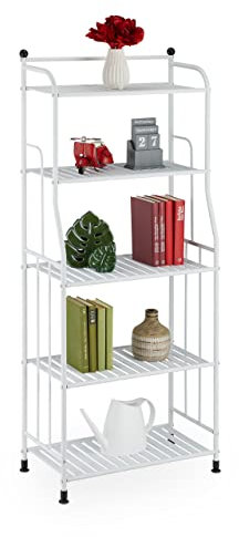 Relaxdays Standregal, Stahl, HxBxT: 133 x 56 x 28 cm, Regal Küche & Bad, 5 Gitterablagen, Metallregal stehend, weiß