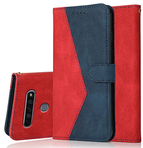 Radoo Kompatibel mit LG K61 Hülle, Premium PU Leder Tasche Case Klappbar Handyhülle mit [Kartenfach] [Magnet] Cover Flip Case 360 Grad Rundum Komplett-Schutz Klapphülle (Rot Blau)