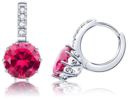 VONSSY Ohrringe aus Kristall weißgold für Damen | Zirkon Edelstein Creolen | Brisur Tropfen Ohrringe | Silber Ohrhänger Schmuck Geschenk für Frau Freundin (rot)