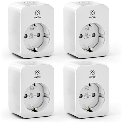 Woox Prise Connectée, Type F 16A, Prise Connectée Alexa WiFi, Prise Mesure de Consommation Électrique, Prise Intelligente compatible avec Alexa, Google Home, APP Contrôle, Horaires et Minuterie-4 PCS