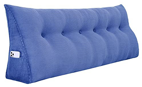 VERCART Rückenkissen Keilkissen Rückenlehne Kissen für Bett Sofa Kopfteil Gepolstert Bettkissen Wandkissen Sofakissen Groß Rueckenkissen Couchkissen Dekokissen Kordsamt Jeans Blau 180cm