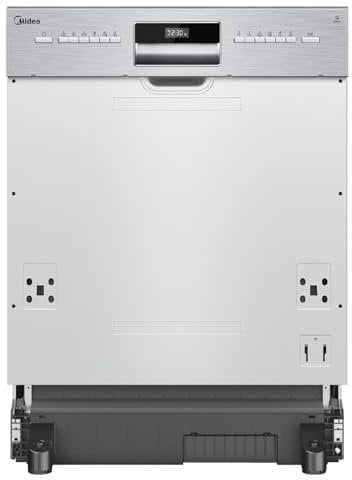 Midea SI 3.60N wi Geschirrspüler 60 cm Teilintegriert, 13 Maßgedecke, Halbintegrierter Spülmaschine mit WiFi, Extra Trocknung, 7 Programme, 49dB, 0~24 Startverzögerung - Inox