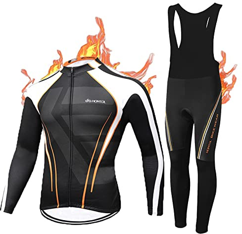 HOMTOL Maglia da ciclismo da uomo a maniche lunghe in pile termico Abbigliamento ciclismo invernale Pantaloni da ciclismo con fondello + gel 9D Tute da ciclismo