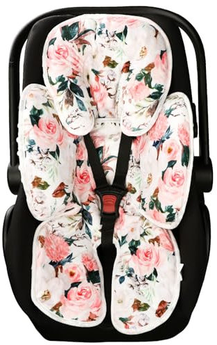 DILIMI Infant Autositz Einlage, 2-in-1 Autositz Kopfstütze für Neugeborene, Weiche Baby Kopfstütze für Autositz, Kinderwagen, Hüpfer, Rosa Blume