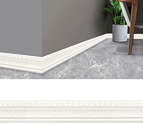 MYBOO 3D Pattern Sticker Wall Trim Line Skirting Border, 230x8CM Wallpaper Borders Self Adhesive Waterproof 3D Foam Edge Strip Border Dado Rail Decoration for Living Room Bedroom Kitchen Home (White)
