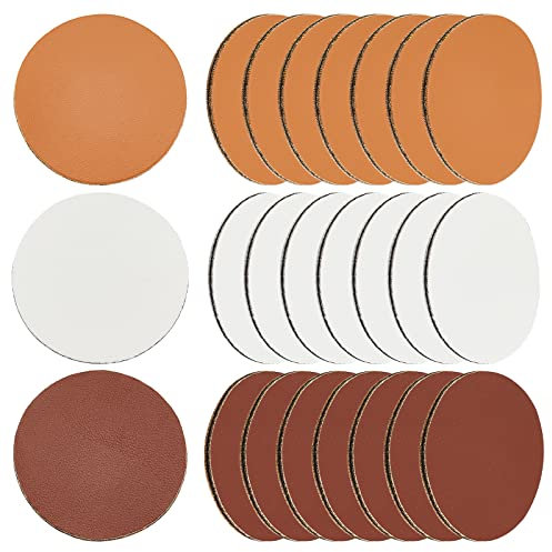 OLYCRAFT 60 Stück 3 Farben Runde Lederetiketten 40 mm Leder Blanko Etikett Nicht Löcher Blanko PU Leder Etiketten Zum Stempeln von DIY Etiketten Jeans Taschen Schuhe Hut Zubehör DIY Handwerk