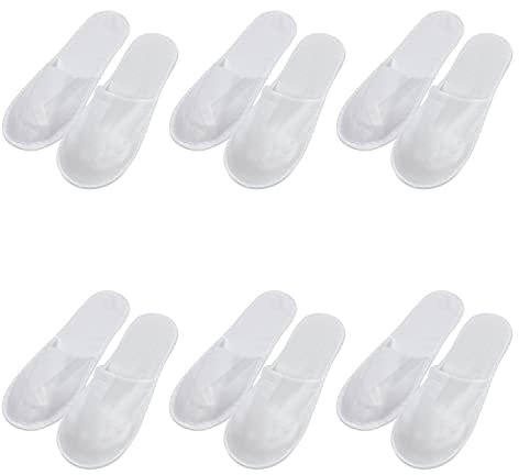 6 Pares de Zapatillas de Felpa, Spa de Dedos Cerrados, Lavables, Antideslizantes para Fiesta, Viaje, Hotel - Reutilizables 28 * 10,5 cm (Blanco)