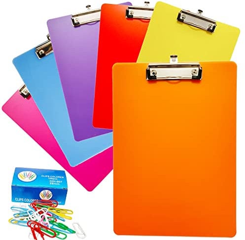 smilixin Lot de 6 planchettes à pince en plastique - Format lettre A4 standard - Colorés et transparents - Avec clip à suspendre - Pour salles de classe, bureaux, médecins, infirmières, couleurs
