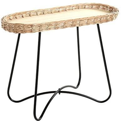 HAKU Möbel Table d'appoint Nature, Noir, métal, Contre-plaqué, pallissade en Osier - Dim.: L 70 cm x H 55 cm x P 33 cm, Style: Bohemian
