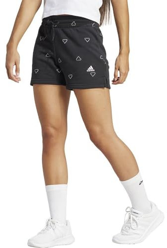 adidas Damen Essentials Monogram Fleece Graphic Shorts Lässige, Black, M