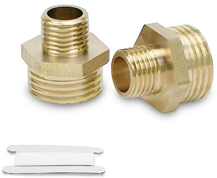 Bwintech 2 Pcs 1 Male to 3/4 Male BSP Thread Brass Hex Nipple Reducing Connector for Pipe Connecting Conversion
