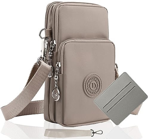 Handytasche Zum Umhängen Damen Handy Tasche Umhängetasche Mit Geldbörse Zum Umhängen Mädchen Mit Kopfhörer Eingang Schultertasche Handytaschen Verstellbar Schultergurt Armtasche Sportarmband (Khaki)