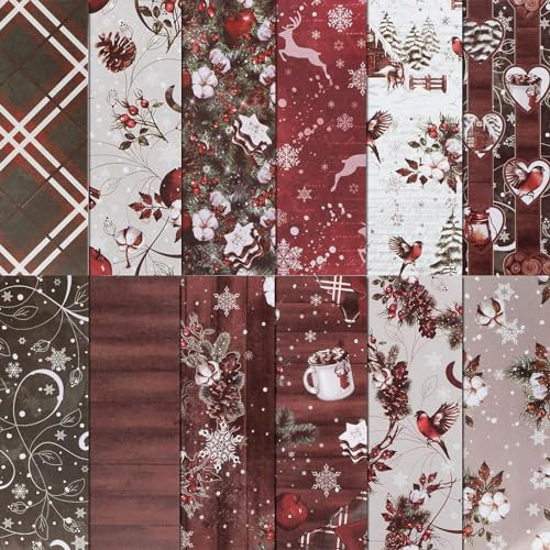COLOFALLA 24Pz Carta Scrapbooking Natalizia Decoupage Carta Decorativa Natale Origami Carta Stamperia Fogli Carta da Regalo Decorazioni Natalizie Diario Calendario Biglietto d’auguri Album Fai da Te