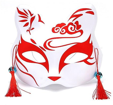 PLGEBR U6U5 Masque de renard japonais peint à la main pour cosplay et fête costumée