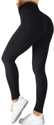 TAYOEA Sport Leggings Damen Nahtlose Scrunch Leggings Hohe Taille Fitnesshose Gym Yogahose Booty Lifting Push up Workout Blickdicht Sporthose Schwarz,M