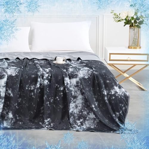 Elegear Kühldecke 200x220cm, Kühlende Decke für Menschen Dünne Sommerdecke | Japanische Arc-Chill 3.0 Q-Max>0,5 Kühlfasern, absorbiert Körperwärme 2in1 doppelseitige Selbstkühlende Decke Tie Dye Schwarz