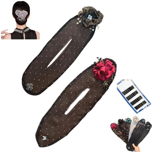 Donubiiu Hand Embroidered Flowers Deft Bun, Deft Bun Hair Twister, Flower Hair Bun Roller, Lazy Hair Curler Bun Maker Hair Accessories for Long Hair (2Pcs-E)