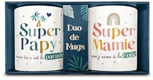 Coffret Duo Mugs en céramique Papy et Mamie, 33 cl