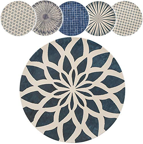 großer - XL - Kunststoff - Teller/Speiseteller/Frühstücksteller/Abendbrotteller - Mandala - Retro & Nostalgie Design - blau/Creme - Ø 26 cm - BPA frei..