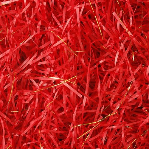 150g Geschreddertes Papier Rot Geschenk Füllmaterial für Pakete,Geschenkbox,Geschenkkorb und Präsentkorb