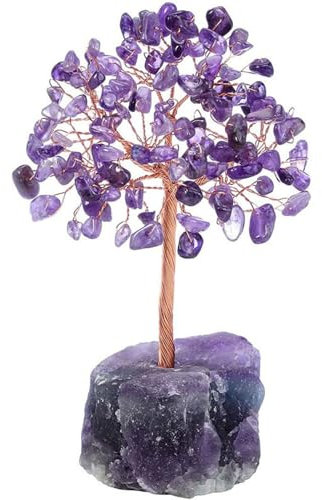 Pasdrucn Arbre De Vie Pierre Naturelle, Arbre De Vie Decoration, Accessoires De Décoration Intérieure, Arbre Cristal Sept Chakra Gemme Feng Shui Figurine Argent Bonsaï (Améthyste)