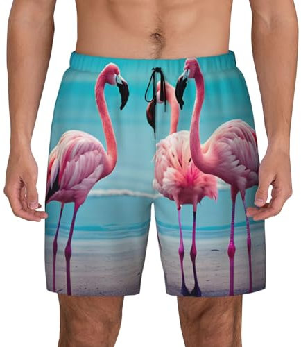 Short de bain flamant rose pour homme – Short de plage à séchage rapide avec poches pour maillot de bain hawaïen, noir, Large