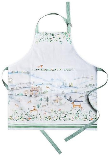 Maison d' Hermine Snowy World 100% Baumwolle 1-teilige Küchenschürze mit verstellbarem Hals versteckter Mitteltasche mit langen Krawatten für Frauen | Männer | Erntedankfest/Weihnachten (70cm x 85cm)