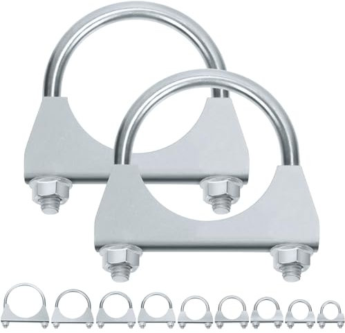 Swpeet 2 piezas galvanizado 2-1/2-63 mm tubo de escape U abrazadera, silenciador galvanizado abrazadera de perno en U, abrazadera universal resistente en U ideal para conexión de tuberías de punta