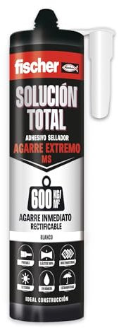 fischer - Solución Total Agarre Extremo Blanco, Sellante Adhesivo, Polimero Sellador, Pegamento Fuerte, Sin Disolvente, ni Silicona Negra. Sellar Bañera,Ducha, Juntas, Ventanas, Cerámica (290 ml)