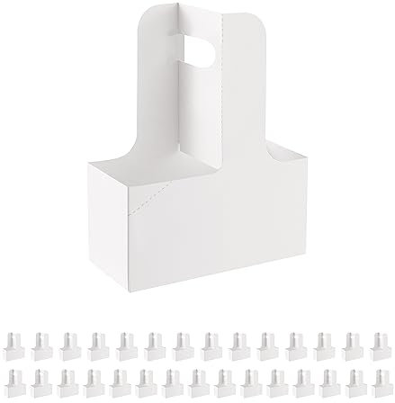 PKGMAGIC 30 Porte-boissons en Carton Blanc avec Poignées pour Tasses de 12 à 20 oz, Porte-gobelet à café à Emporter pour Boissons Chaudes et Froides, Plats à Emporter