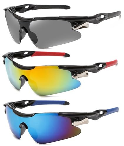 chongning 3 Pack Sports Sunglasses UV400 - Windproof Cycling Glasses for Men & Women, Lightweight TAC Lens for Driving, Fishing, Running, Outdoor Activities (Multiple Colors)