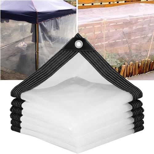 Wzmazingly Clear Tarpaulin, 2.5x2.5m Transparent Waterproof Tarp Tarpaulin Sheet With Eyelets, Furniture Caravan Cover PE For Home Garden Outdoor Use(2.5x2.5m)