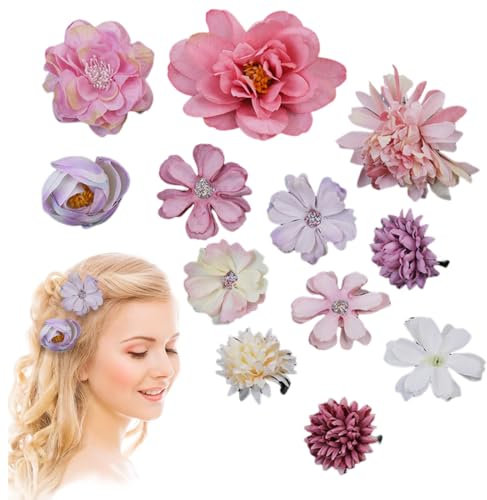 Fiori per Capelli, 12pcs Clip di Fiori Fermagli Fiori per Capelli Mollette per Capelli Fiore Accessori Capelli Boho per Ragazze Donna Matrimonio Sposa Nozze Spiaggia Estive