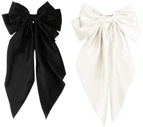 AEIOPRS 2 Pcs grands nœuds de avec pinces crocodiles Accessoires cheveux pour filles et femmes Noir blancs