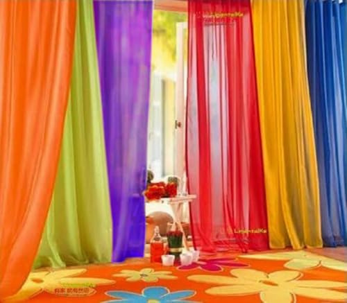 WPM Vorhang-Set für Spielzimmer, Kinderzimmer, Schlafzimmer und mehr, 6-teiliges Regenbogenfarben-Set, durchscheinend, hellgelb, Marineblau, 243,8 cm Lange Vorhänge