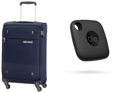 Samsonite Base Boost Spinner S Handgepäck, 35 x 20 x 55 cm, 35L, Blau (Navy Blau) & Tile Mate Bluetooth Item Finder