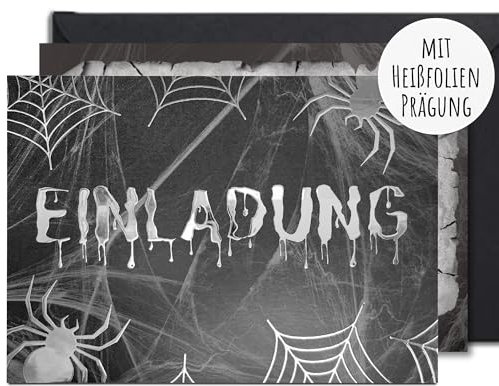 møij 12x EINLADUNGSKARTEN + Umschläge für Halloween Party mit Heißfolienprägung - Die gruseligen Karten sind die perfekte Einladung zur Halloweenfeier