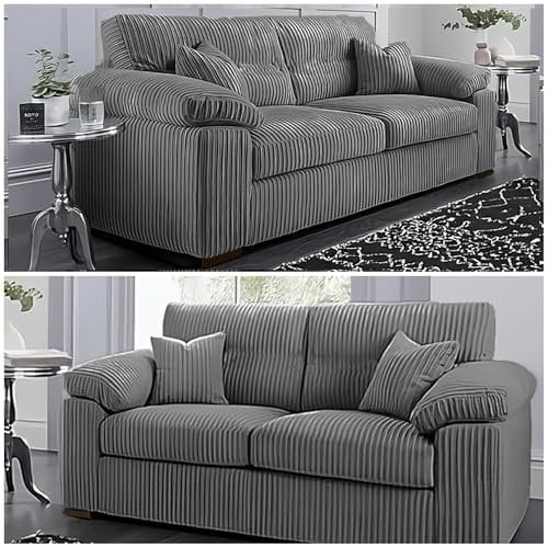 Capri Jumbo Cord Fabric Sofa, Removable Seat Cushions, Plush Comfort (Grey, 3+2)