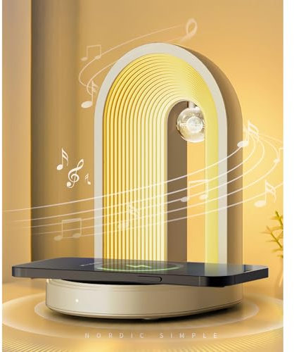 Gemmac 3 in 1 Night Lights Bluetooth Speaker, Music Bedside Lamp with Wireless Charger 15W, Creative Dimmable LED Table Lamp Night Light for Bedroom, Adults Teen Girls Boys Gift, Home Decor