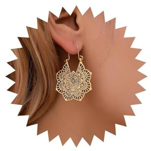 Cybche Boho Mandala Blume Ohrringe Ethnischen Vintage Tribal Hoop Gold Filigrane Aussage Schmuck Für Frauen