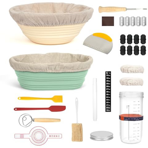 Silikon Brot Gärkorb Set Sauerteig Starter Set mit Zubehör Perfekt für die Brotherstellung zu Hause (Silikon)