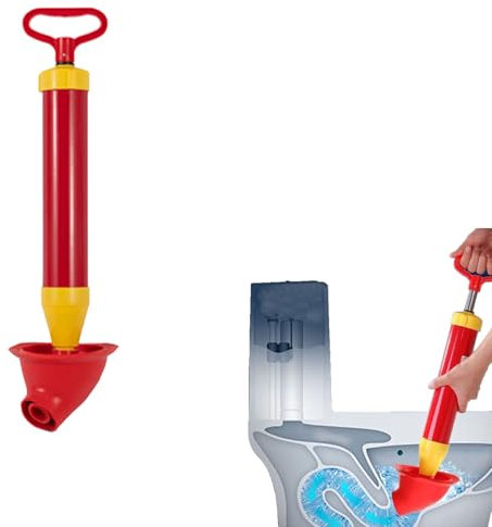 Rohrreinigungspumpe, Neu Rohrreiniger Druckluft Abflussreiniger Pumpe, Rohrreiniger Druckluft, Hochdruck Abflussreiniger, Pressluft Rohrreiniger für Toiletten Waschbecken Bodenabläufe (Rot, Gebogen)