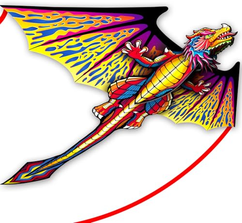 SGftre Dragon Drachen für Kinder im Alter von 4-8 Jahren, Große Einfache Flieger mit Schnur und Griff Spielzeug, Extrem Einfach zu Fliegen für Erwachsene und Kinder.