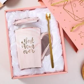 intellitoy Best Mum Gifts - Elegant 14oz Ceramic Mummy Mug with Golden Floral Design, Ideal Friendship Presents for Women, Birthday Gifts for Her, Premium Coffee Cup with Secure Packaging