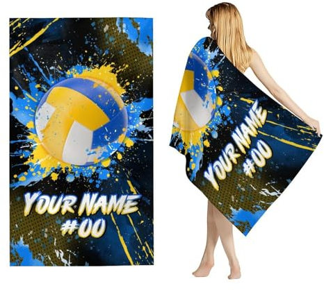 GiftRomance Personalisiertes Strandtuch mit Namen – 100x180 cm Schnelltrocknendes Sandfreies Volleyball Handtuch für Frauen Männer Erwachsene – Individuelles Sport Geschenk