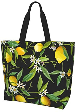 DNBCLEZK Schultertasche aus Polyester, mit großer Tasche, Shopper mit trendigen Drucken, Uni, für den täglichen Gebrauch, für Damen und Herren (mehrere Muster-Designs), Schwarz , Einheitsgröße