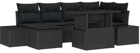 vidaXL Garten-Sofa-Set mit Speicher 7 pcs Schwarz Poly Rattan, Garten und Terrasse, modulare Sitzecke, stylisches Lounge-Set, viel Stauraum, UV-beständig für den Sommer