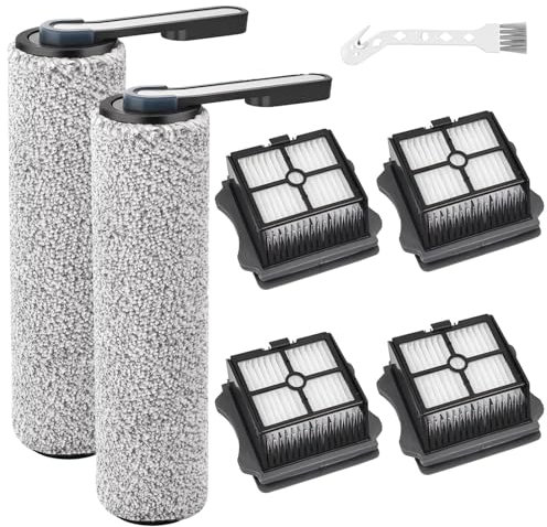 Brosse à Rouleau + Filtre HEPA de Rechange pour Tineco Floor One S5/ S5 Pro/ S5 Pro 2/ S5 Extreme pour Aspirateur Sec et Humide, 2 Rouleau Brosse + 4 Filtres Pièces + 1 Brosse de Nettoyage