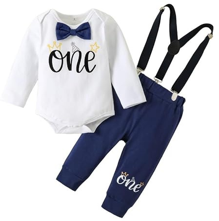 Winmany Baby Jungen 1. Geburtstag Outfit Kleinkind Cake Smash Kleidung Kurzarm Strampler Hosenträger Shorts Erster Geburtstag Kleidung Set